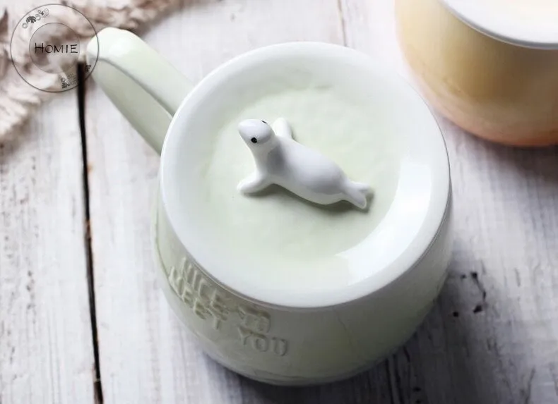 HOMIE lovely Gradient animal Cup Coffee Mug Large 300ml Whale With lid Mugs creative Drinkware Tea milk Cup Novelty Newlywed couple6