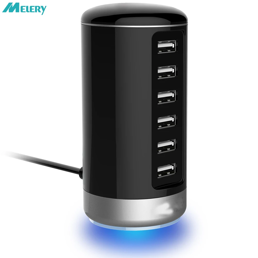 Smart USB Charger 6 USB Port Cylinder Wall Charger Phone Charging