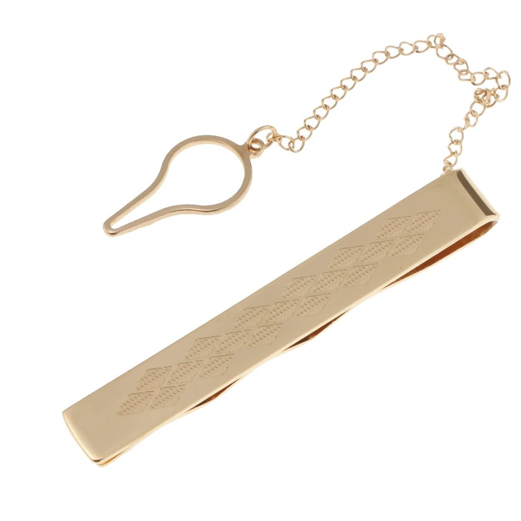 Stainless Steel Necktie Slid Pins With Chain Business Party Fashion Pinch Tie Clasp Jewelry