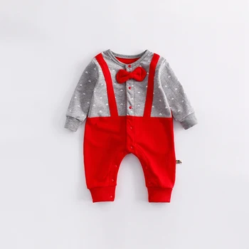

Spring Baby Romper Newborn Boy Clothes Long Sleeve Beard Print With Bow Infant Baby Jumpsuit Little Gentleman Body Suits