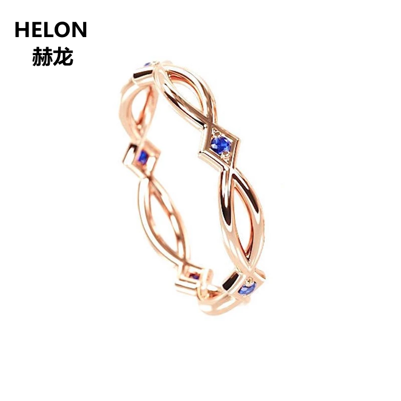 Natural Blue Sapphires Engagement Ring Solid 14k Rose Gold Wedding Ring for Women Eternity Band