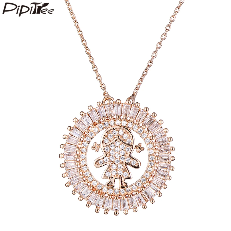 

Pipitree Large Cubic Zirconia Boy & Girl Charm Round Pendant Necklace Copper CZ Crystal Necklaces Couple Jewelry for Women Men