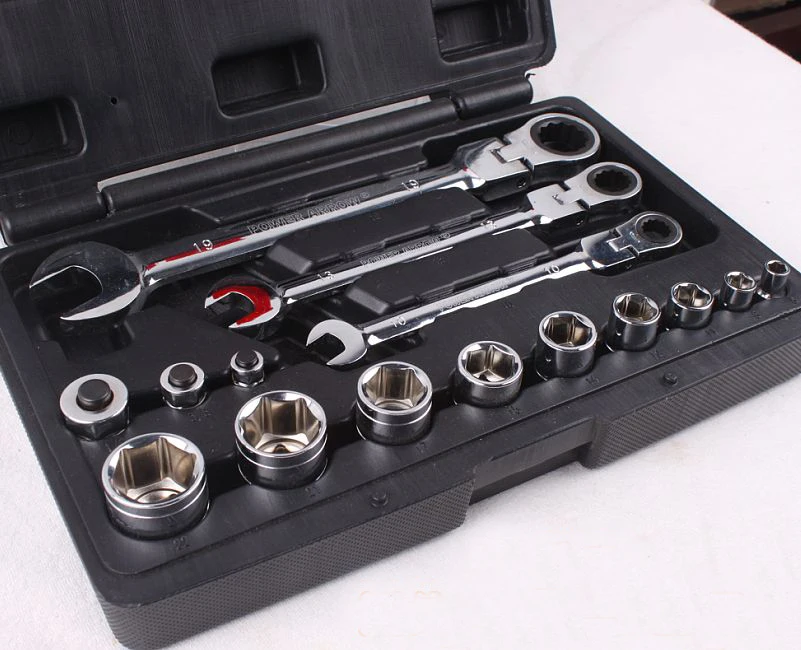 Automotive Tools chrome vanadium steel 15 sets of 6-19mm socket set ratchet wrench quick repair hardware tools