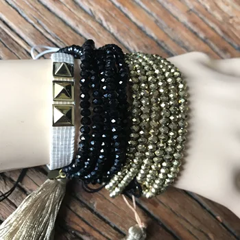 

OAIITE Golden Crystal Beads Multilayer Bracelet, Black Crystal Beads Multilayer Bracelet, MIYUKI Stud Bracelet, 2019 Women Delic