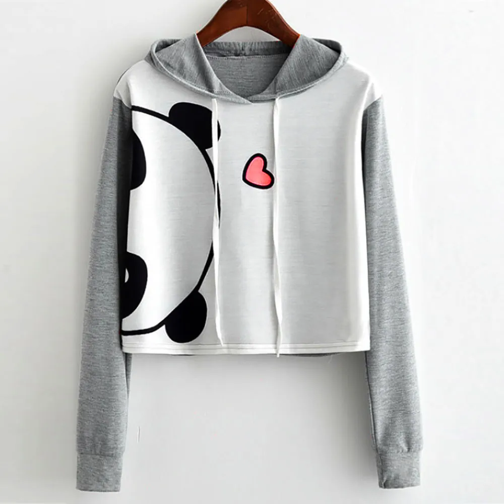 

2018 Casual Sweatshirt women Cute panda print short sweatshirt moletom feminino com capuz cropped hoodie Wholesale AG 15