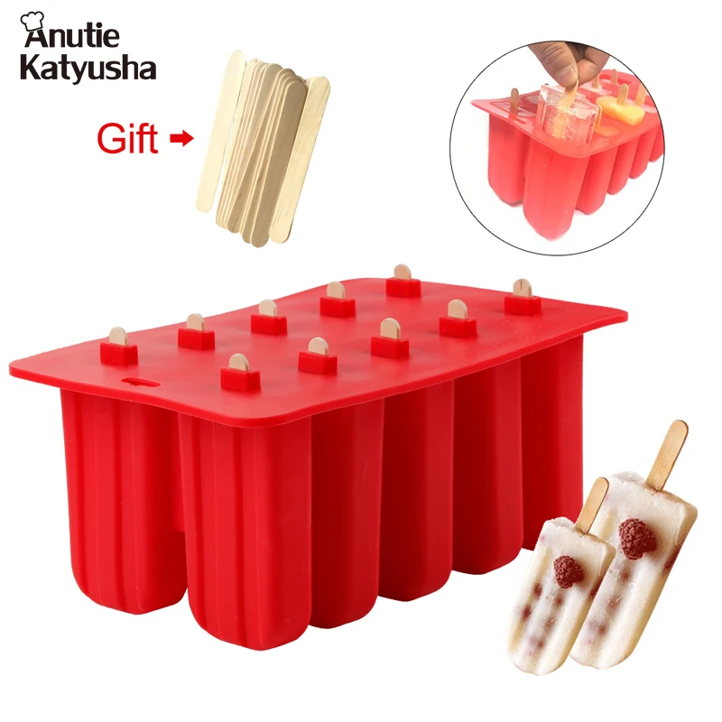 

10 Holes Silicone Ice Cream Mold with Cover Kitchen DIY Popsicle Molds Reusable Ice Lolly Mold Popsicle Holder Easy to Clean