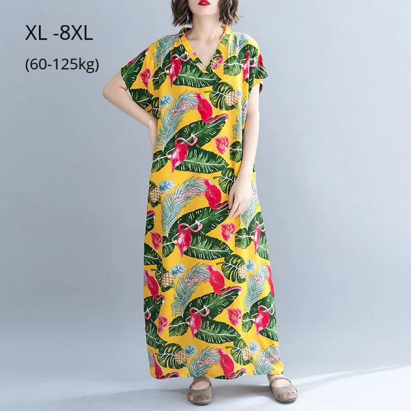 

Fashion Women Beach Style Summer Dress Female Cotton Linen Print Casual Tops Femme Robe Mujer Plus Size 8XL 7XL 6XL Maxi Dresses