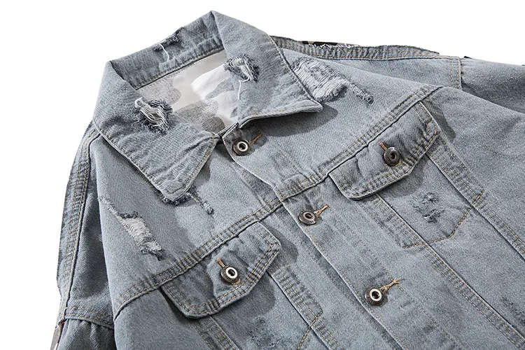 Camouflage Patchwork Ripped Denim Jacket 2