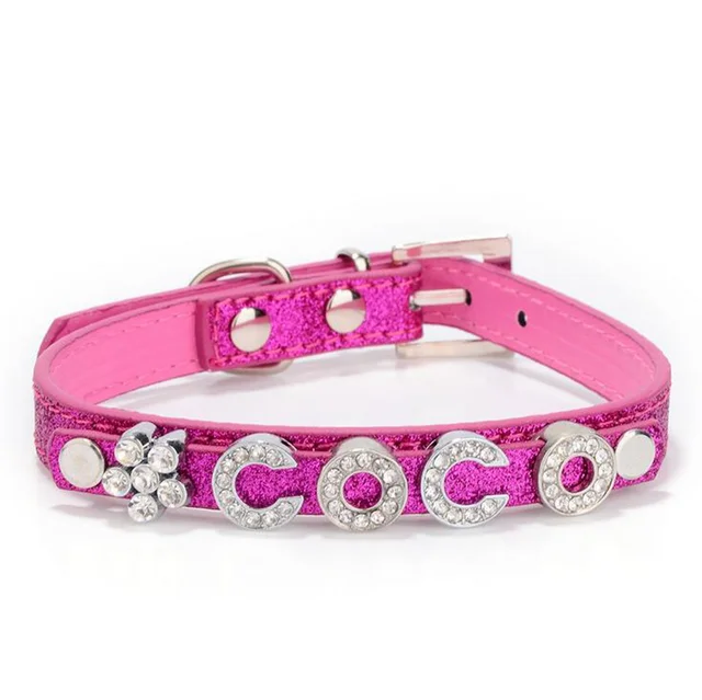 Personalized Rhinestone PU Leather Pet Dog Collars and Lead with Free