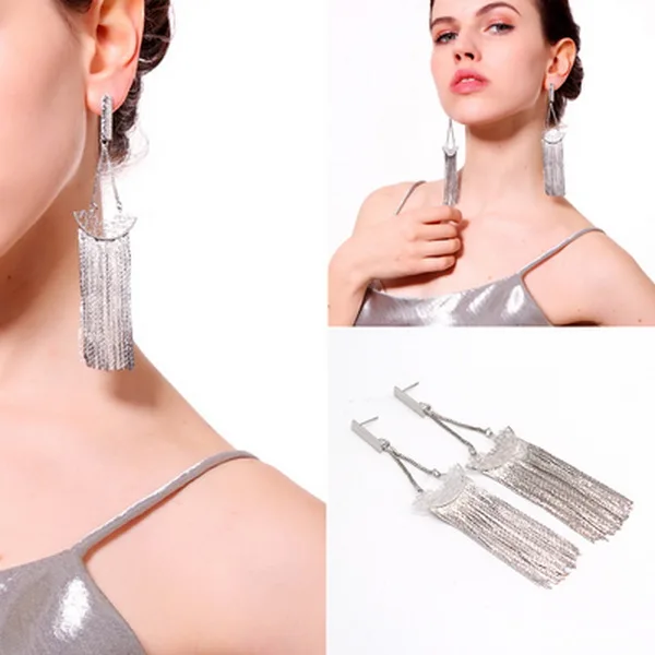 

Fashion Big Wheat Ear Shaped Eardrops Chain Tassel Earring Drops & Studs