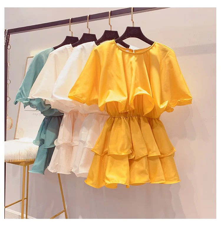 

Cheap and Trendy Summer Ruffles Shoulder Cape Style O-neck Chiffon Blouse Women Fashion Chiffon Top