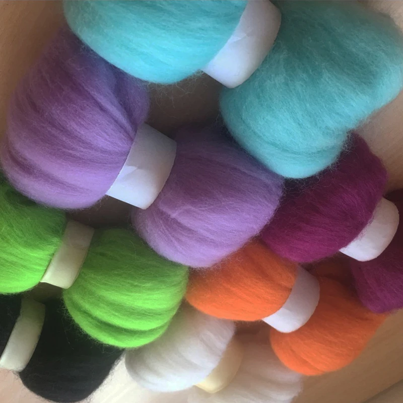 WFPFBEC DIY handmade Needle Felting wool felt poke fun filled Wool fibre Tops Roving DIY Spin 10g/7pcs/lot 70g