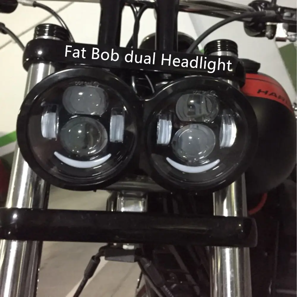 Pair Black Motorcycle Led Headlight 4.65 Fat Bob Led Headlamp With HiLo Beam Angel eyes For Harley Dyna Fat Bob Light (4)