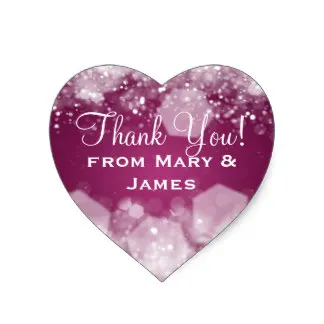 

3.8cm Elegant Wedding "Thank you" Sparkling Night Plum Heart Sticker