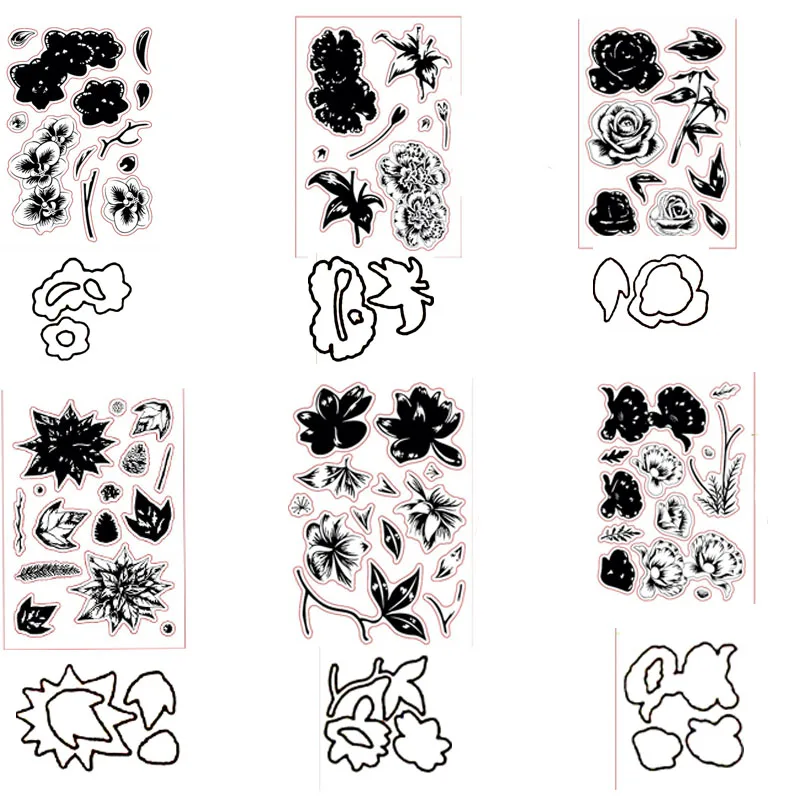 Step layers flowers Transparent stamp/Matched Metal Cutting Dies