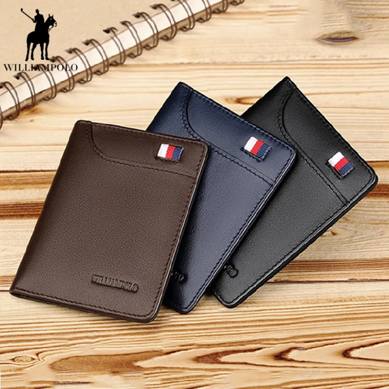 WILLIAMPOLO 2019 Men Slim Wallet Portomonee Male Genuine Leather Pouch