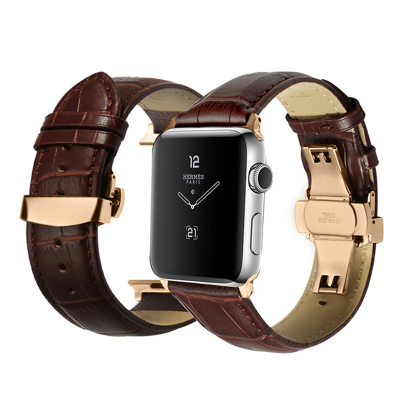 Ремешок из натуральной кожи для Apple watch 4, 3, 42 мм, 38, 44, 40 мм, аксессуары iwatch, браслет с бабочкой