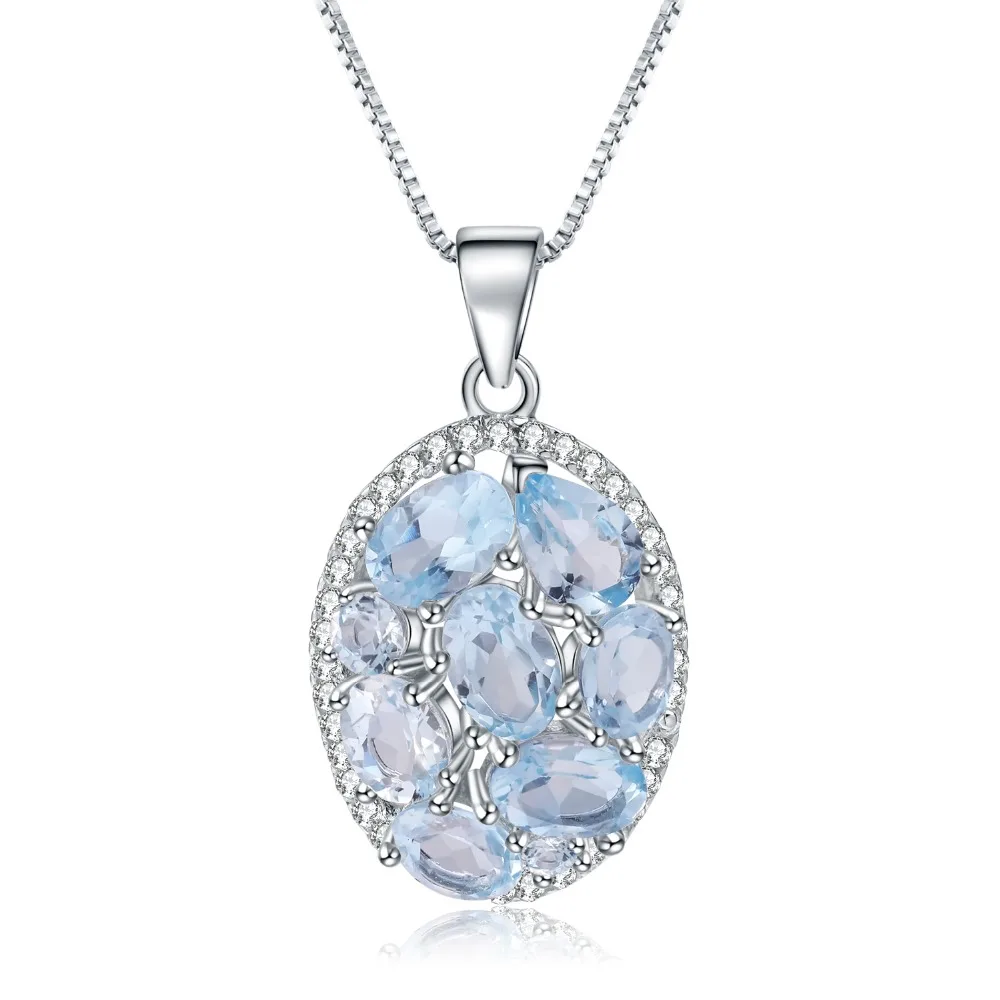 

GEM'S BALLET 3.90Ct Natural Sky Blue Topaz Gemstone Pendant Necklace for Women 925 Sterling Silver Oval Collier Fine Jewelry