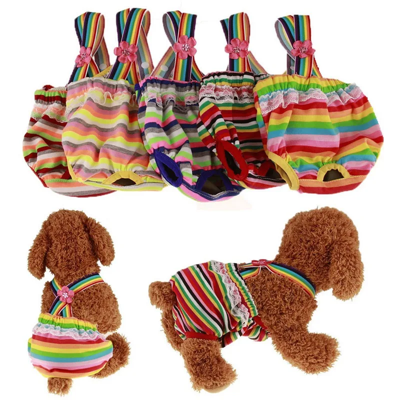 Striped Pet Dog Shorts Diaper Sanitary Physiological Pants Colorful Washable Female Short Panties Menstruation Underwear Briefs