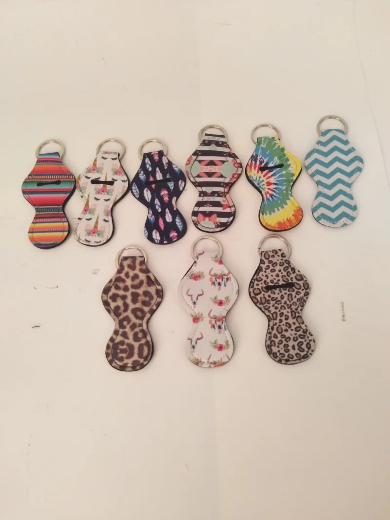 

Leopard Printing Chapstick Holder Neoprene Bullskull Unicorn Lipstick Keychain DOM847
