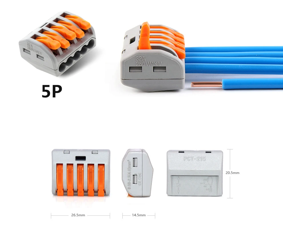 Универсальный Компактный проводной разъем 2 pin/3pin/5pin проводник клеммный блок с рычагом 5 шт./лот