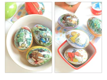 

2016 New!!! free shipping 500pcs/lot Zakka Mini Tin box Easter Egg shaped mixed pattern wedding candy box