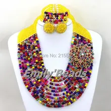 2016 Multi Color Necklace Jewelry Set Crystal Beads Nigerian Wedding African Costume Jewelry Set Fashion Free Shipping AEJ375