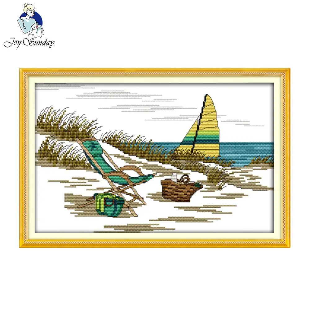 

Joy Sunday scenic style The seaside scene cross stitch patterns kits wall painting for children decoration