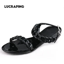 2016 new fashion plastic chain beach shoes candy color jelly sandals chain flat bottomed out sandals Not brand