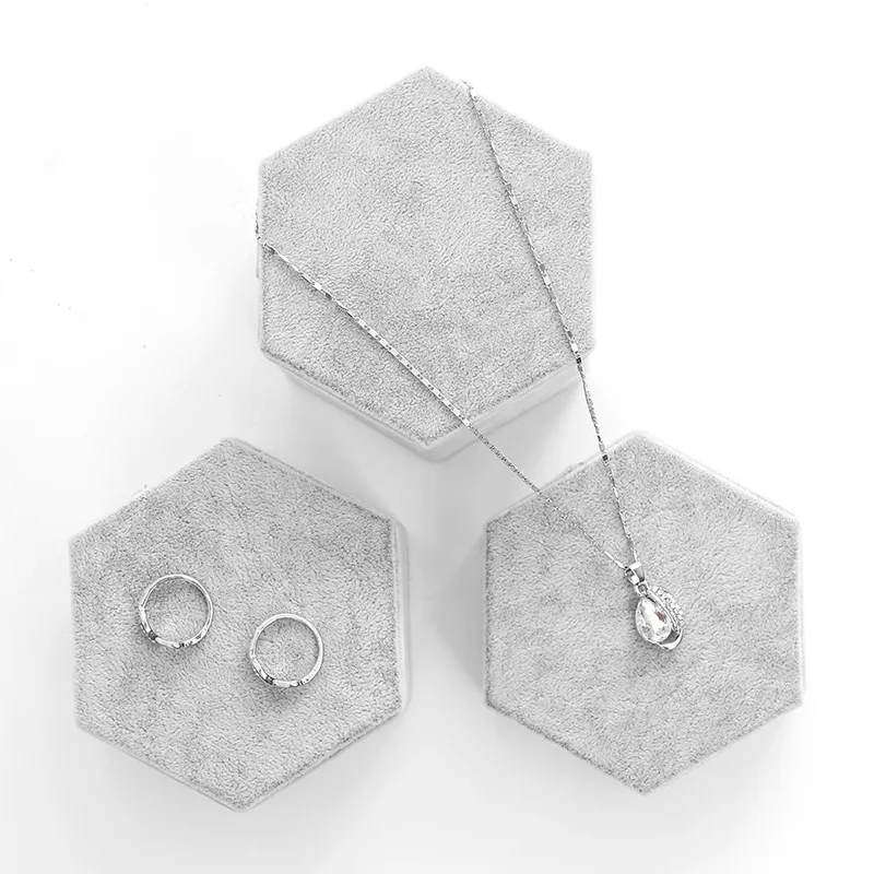 Velvet Wedding Ring Display Stand Hexagon Bracelet Jewelry Organizer Unique Necklace Pendant Displa