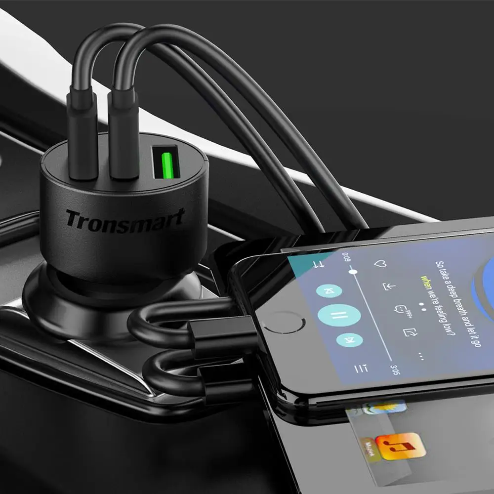 Tronsmart C3PTA Car Charger USB 3 USB Ports Quick Charge 3.0 VoltiQ Quick Car Charger for Xiaomi  for blackview phone power bank in stock (2)