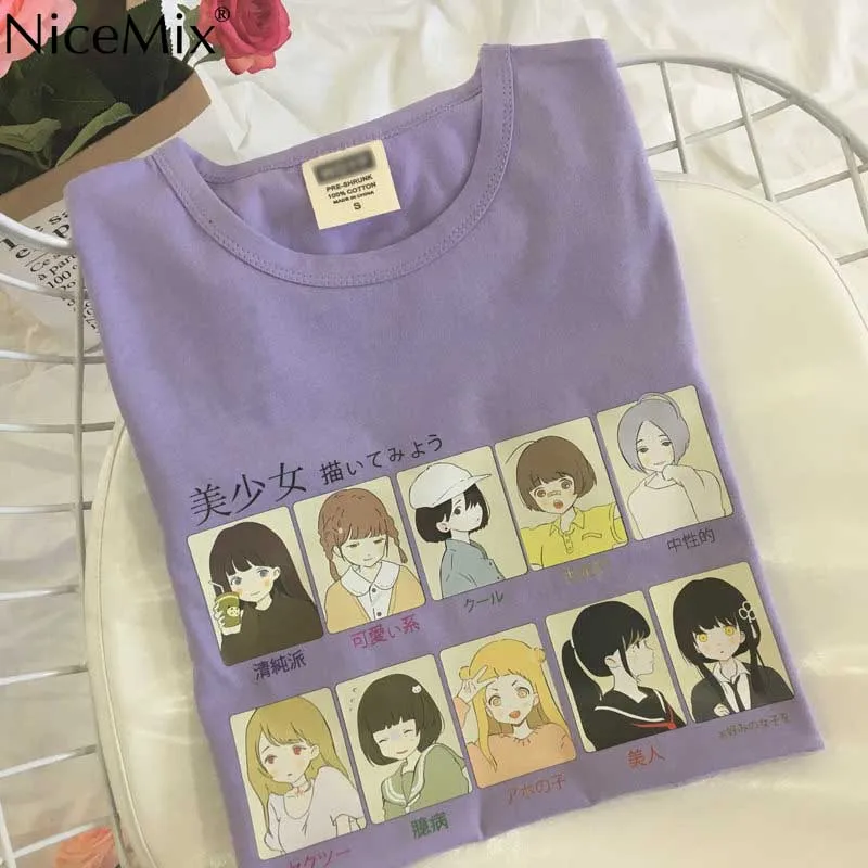 

NiceMix 2019 Summer Harajuku T Shirt Women Cotton Tops Print Cartoon Girl Kawaii Short Sleeve Loose Tee Shirt Femme