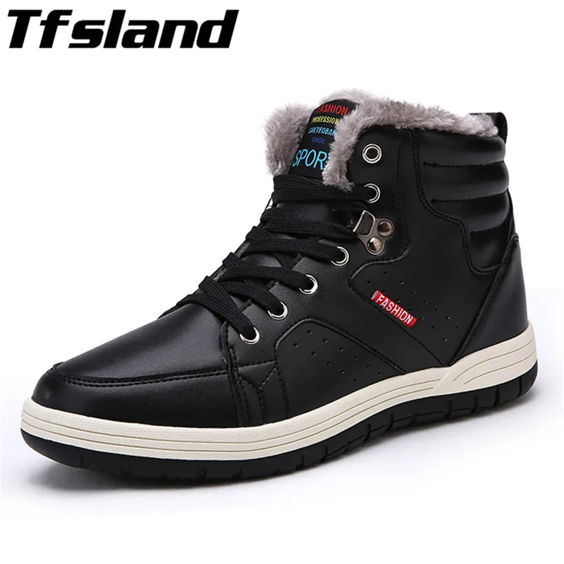 

2019 Men's Warm Winter Plush Ankle Boots Male Cashmere Lace Up Waterproof Snow Boots New Walking Shoes Sneakers Large Size 39-48