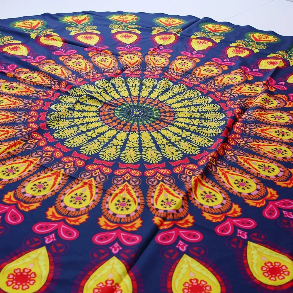 Европейский и американский стиль круглый Печатный пляжное полотенце для защиты от солнца шаль летнее квадратное полотенце - Цвет: Синий
