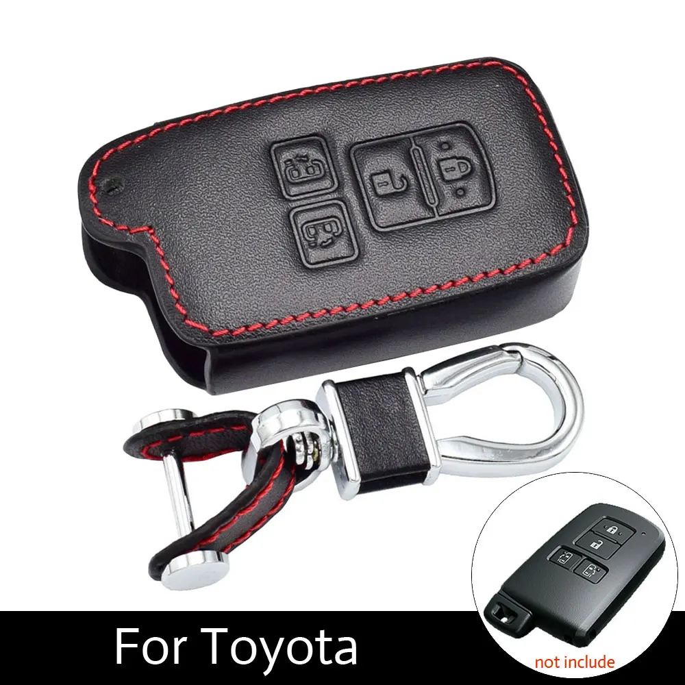 

ATOBABI 4 Buttons Leather Car Key Keychain Case Cover Holder For Toyota Senna Smart Remote Controller Fob Car Styling Key Ring