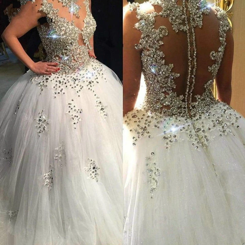 Ball Gown Fluffy Tulle Lace Beaded Crystal Vintage Luxury Dresses for