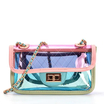 

Women Summer Fashion Mini Jelly PurseTransparent Casual Clutch Flap Handbag Crossbody Candy Color Clear Satchel Shoulder Bag