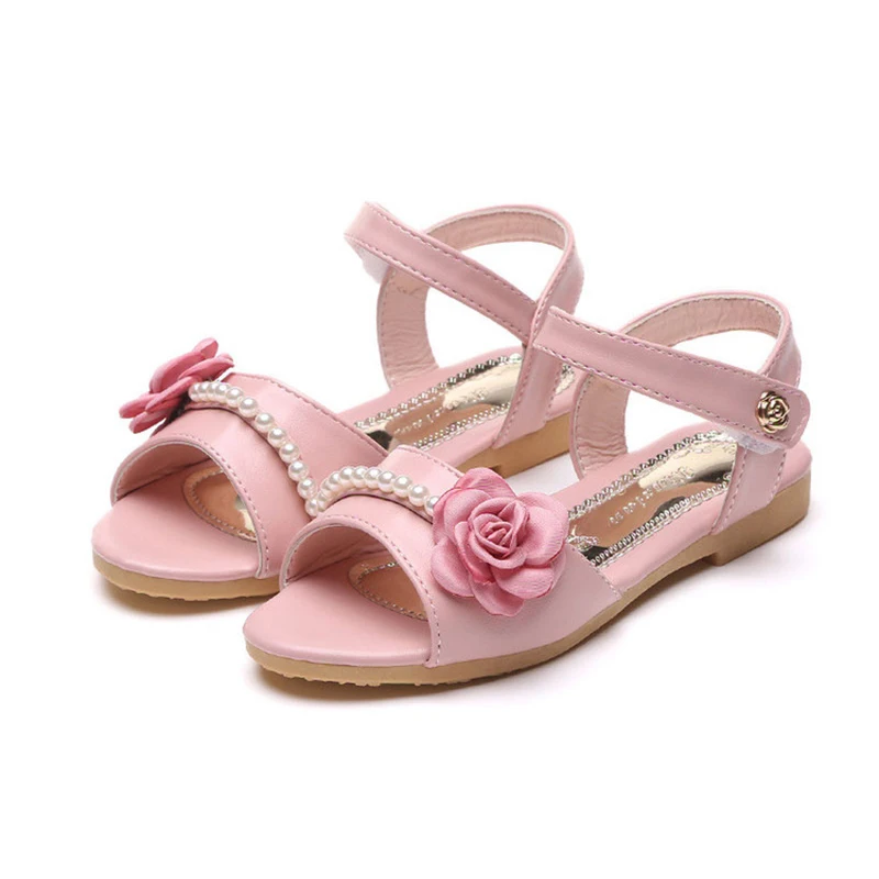 

COZULMA Girls Peep Toe Flower Beach Sandals Shoes Kids Summer Hook & Loop Princess Sandals Children Summer Shoes Size 26-35