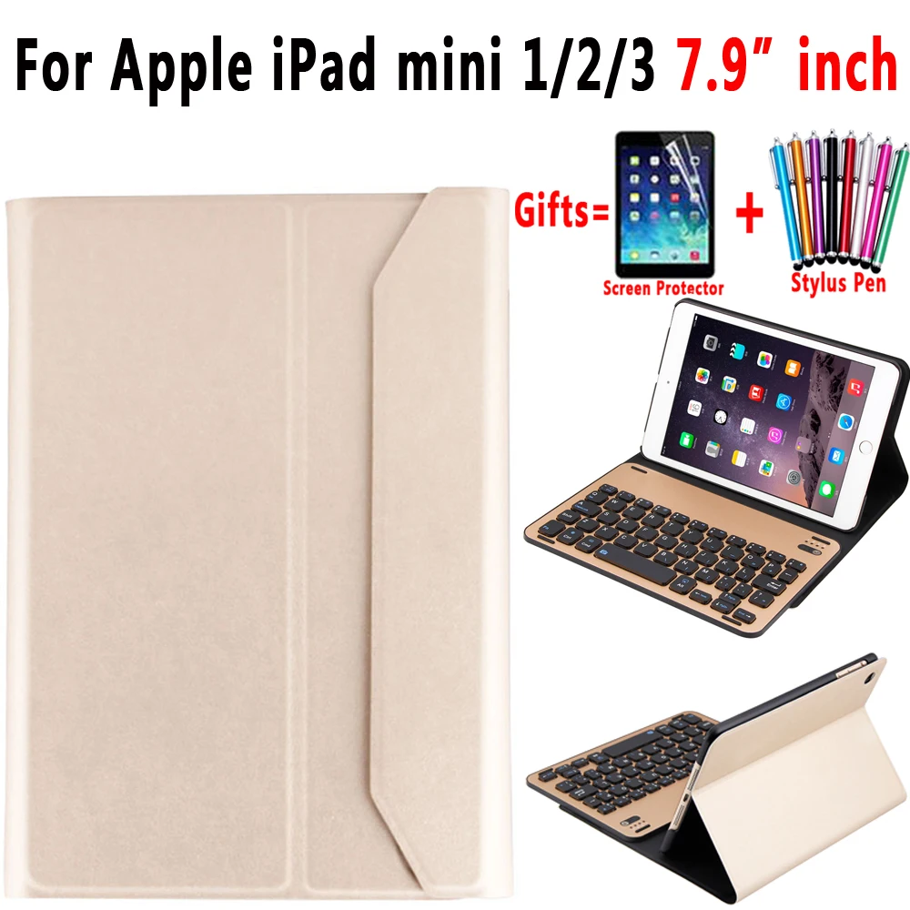 

Aluminum Alloy Removable Wireless Bluetooth Keyboard Smart Leather Case Cover for Apple iPad mini 1 2 3 7.9 Coque Capa Funda