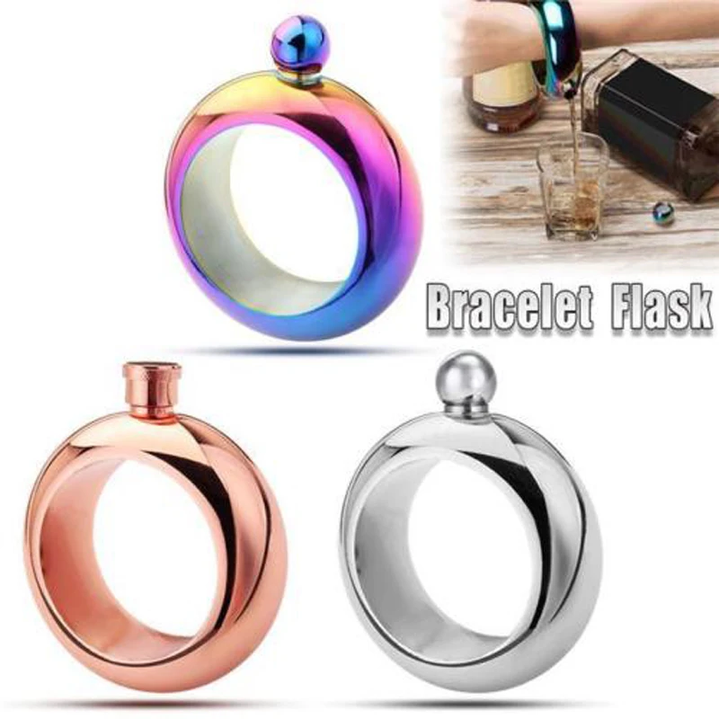 Fashion Stainless Steel Portable 3.5oz Hip Flask Holder Alcohol Drink Bangle Bracelet
