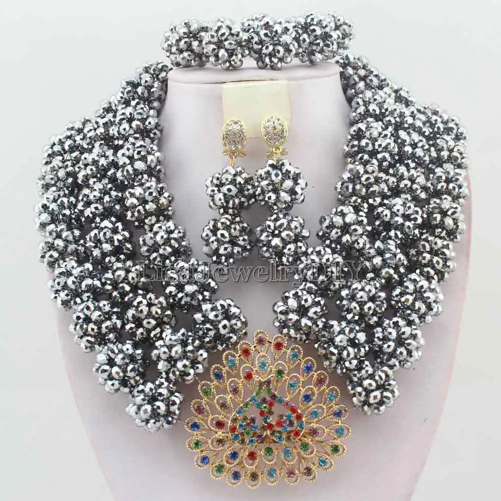 

Fashionable African Beads Jewelry Sets Nigerian Wedding Bridal Beads Necklace Earrings Jewelry Sets HD4659