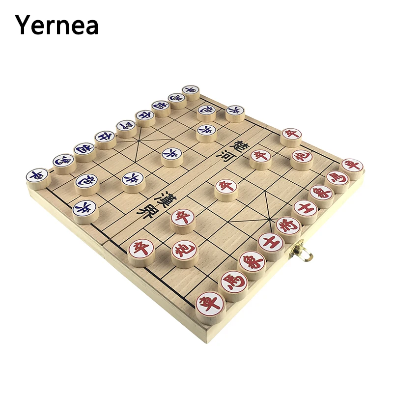 Yernea Chinese Chess Wooden Folding Chessboard 29*29*2.5 CM Handmade Wooden Entertainment Chinese Chess Pieces Box Gift