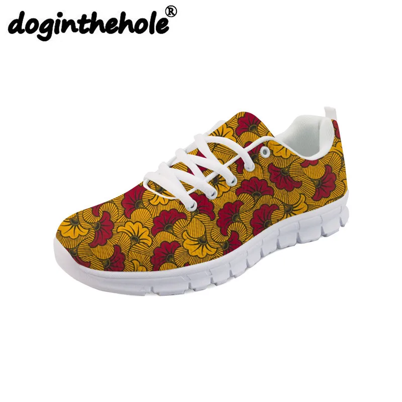 

doginthehole Vintage African Floral Pattern Women Running Shoes Outdoor Sport Shoes Lightweight Women's Flats Mesh Sneakers 2018