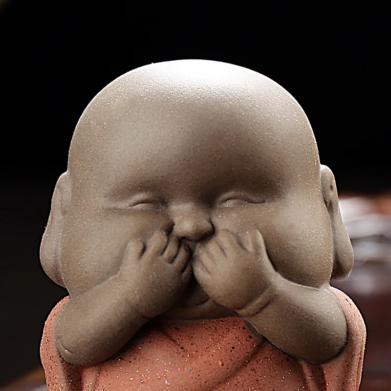 JX-LCLYL Speak Hear See NO Evil Ceramic Buddha Monk Statue Tea Pet Desk Shelf Home Decor