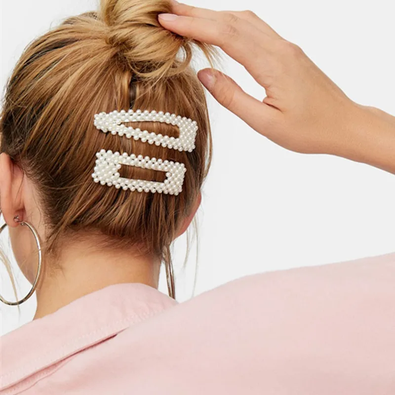 

Hot Korean Full Pearl Beads Hair pins Tool Geometric Square Headwear Hairpin Barrette Hairgrip For Women Jewelry Accessories