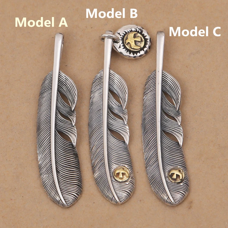 

Solid Real 925 Sterling Silver Feather Charms Pendant DIY Trinket Vintage Indian Style Eagle Silver 925 Mens Jewelry Accessory
