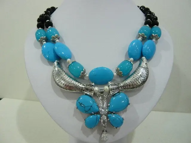 

FREE SHIPPING>>>@@> beautiful turquoise black agate pendant Necklace -Bride jewelry free shipping