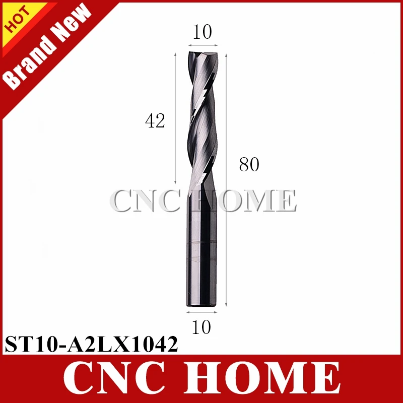 

1pc 10*42mm Carbide CNC Spiral Milling Cutters Tools 2 Double Two Flutes CNC Router Bits End Mills 10mm shank 42mm cel