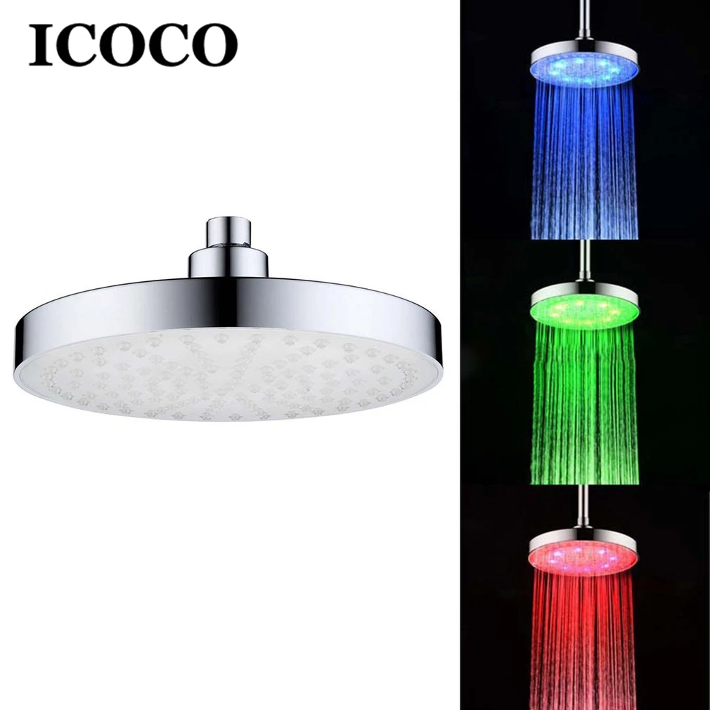Review Top  ICOCO 8 Inch Special Color Top Shower Spray ABS Round LED Top Spray Shower Head Colorful Lights Sho