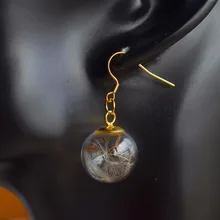a Pair Dandelion Seed Real Flower Make A Wish Gold Color Copper Drop Earrings For Women Vintage Fashion Jewelry Korean Bohemian свитшот print bar make a wish